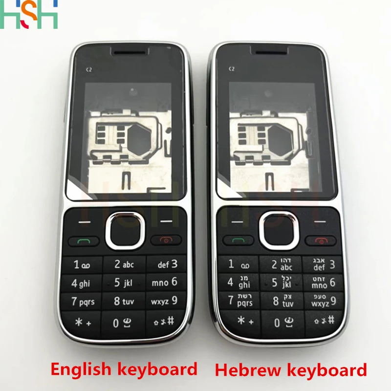 For Nokia C2 C2-01 Full Housing Cover Case Hebrew Or Russian Or English Keypad Stamp