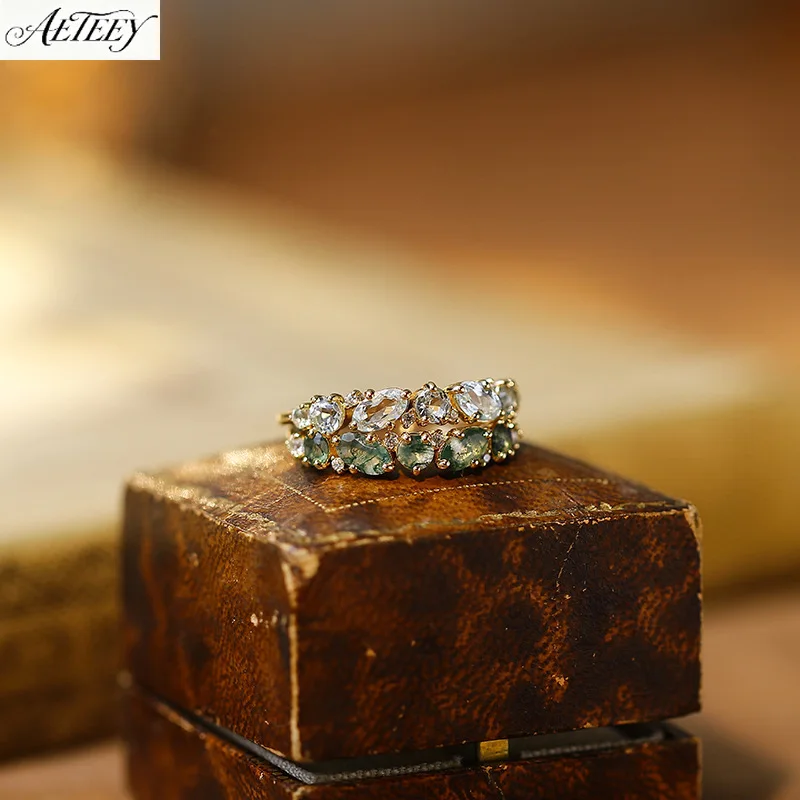 S925 Silver Moss Ring Natural Topaz Niche Design Elegant Women Daily Finger Jewelry