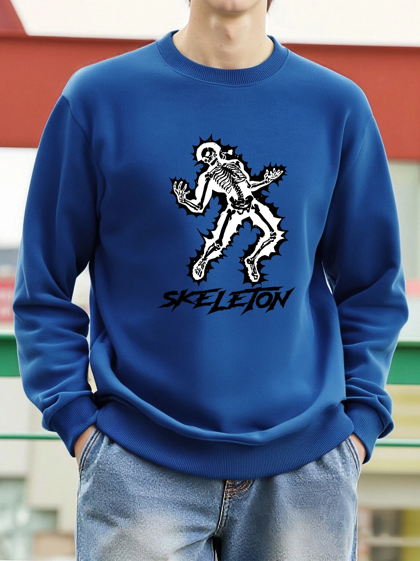 Skeleton Electric Shock Skull Design Sweatshirt Herren Mode Fleece Pullover Casual Herbst Tops Crewneck Lose Sweatshirts