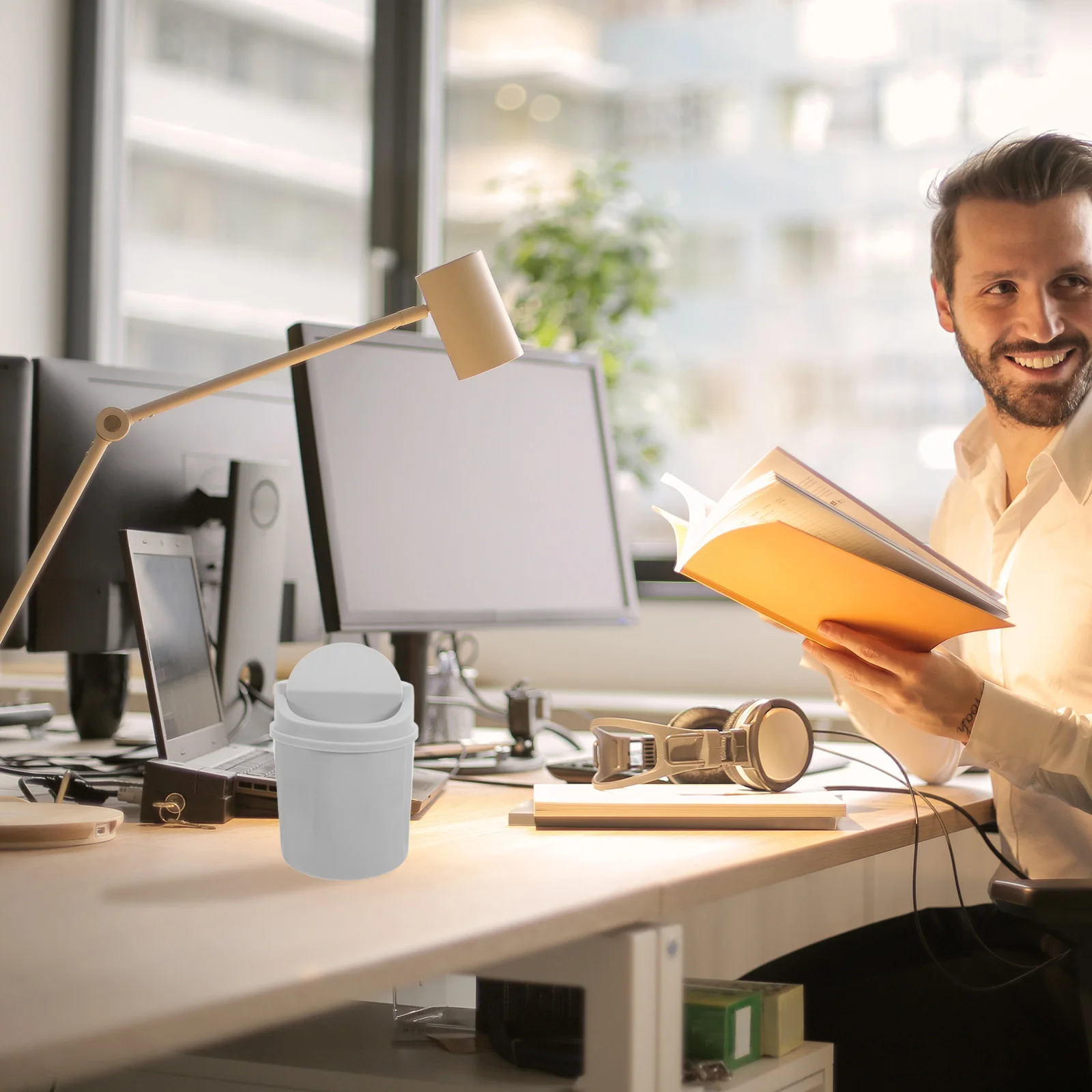 

2L Mini Desktop Trash Can Rotating Lid Compact Waste Bin Office Bedroom Vanity Modern Stylish Small Garbage Container