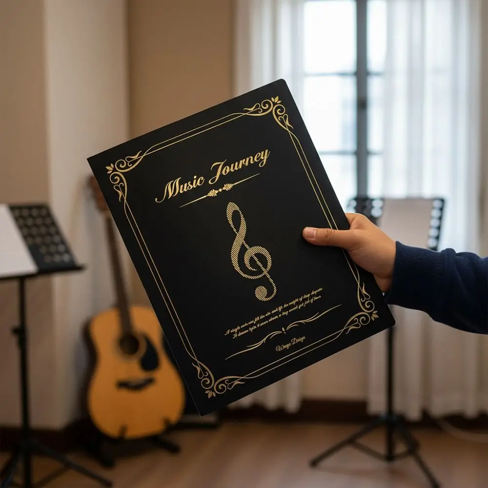 1pc Simple A4 Sheet Music Folder Anti-Glare Treble Clef Design Document Binder Clear Pocket Music Score Storage Book Musicians