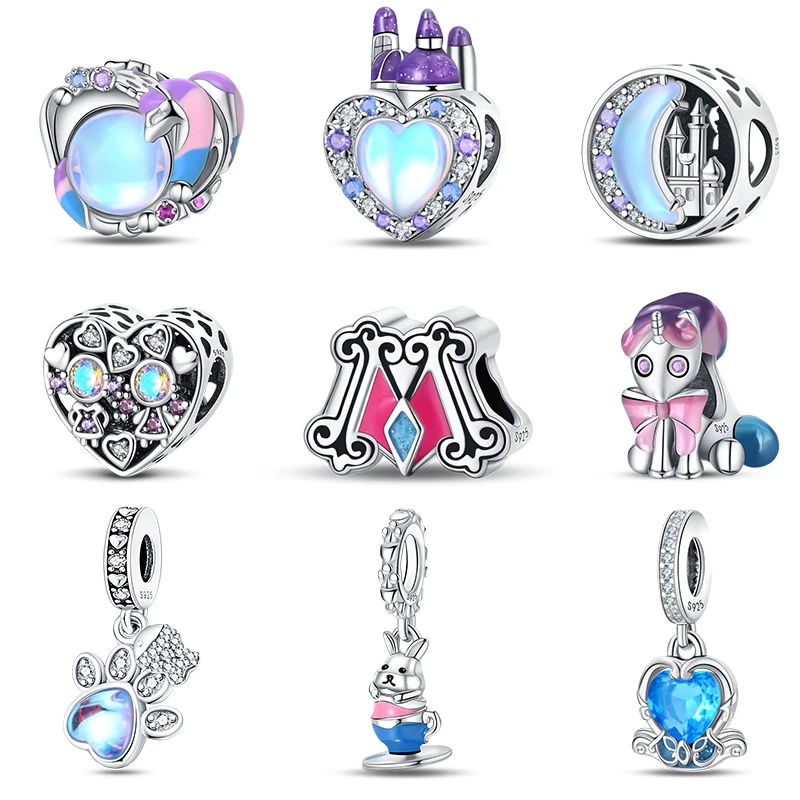 925 Sterling Silver Fairy Tale Town Series Dream Moon Castle Swan Mirror Charms Beads Fit Qikaola Original Bracelets DIY Jewelry