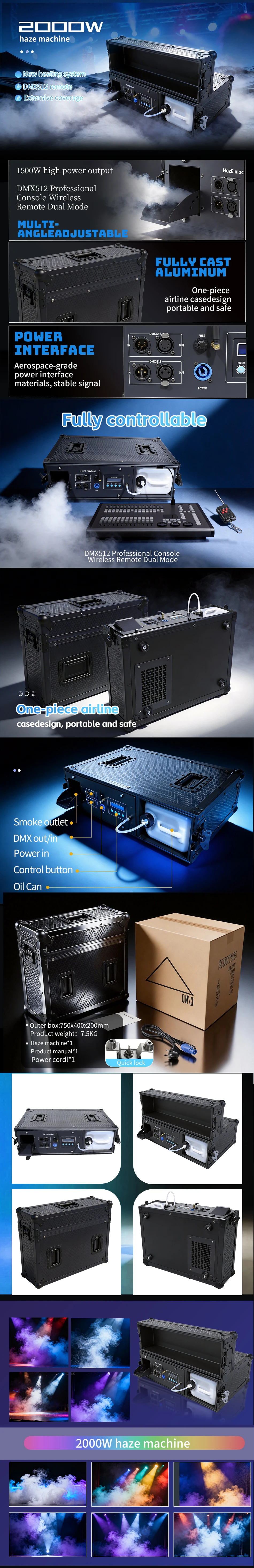 Aicpose 2000W Nebelmaschine mit Flightcase, 1500W Rauchmaschine, LED-Bühnenlichteffekt, DJ-Club-Steuergerät – Detail 1