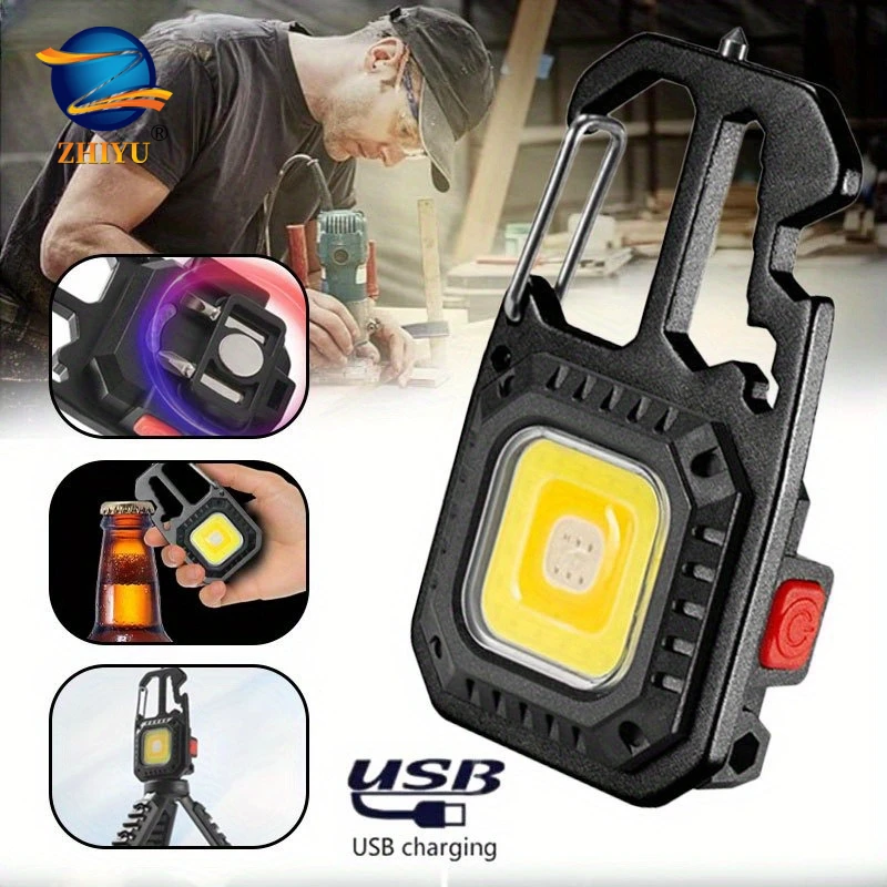 

COB Keychain Work Light with Battery Display 8 Mode Rechargeable High Lumens Portable LED Light for Camping Hiking Running