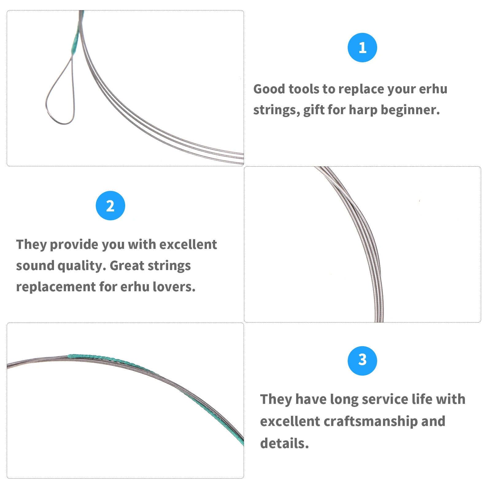 

2 Pcs Erhu String Set Musical Instruments Parts Accessories Durable Violin Strings