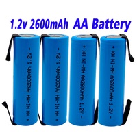New AA Rechargeable Battery 1.2V 2600mah AA NiMH Battery with Solder Pins for DIY Electric Razor toothbrush Toys