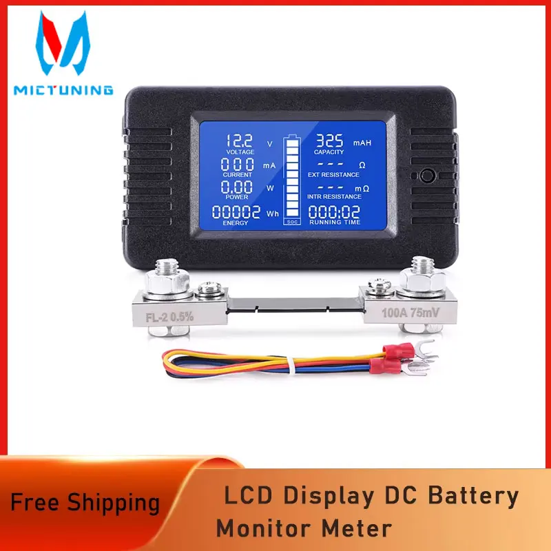 

MICTUNING LCD Display DC Battery Monitor Meter 0-200V Voltmeter Ammeter with 9 Measurement Functions for Automobile Solar System