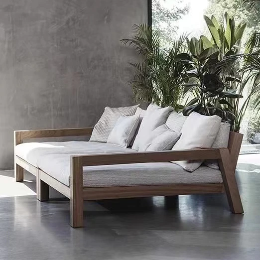 

Modern Wooden Furniture with Cushions Double Sofa Set Living Room Garden Patio Hotel Sectional Outdoor Sofa