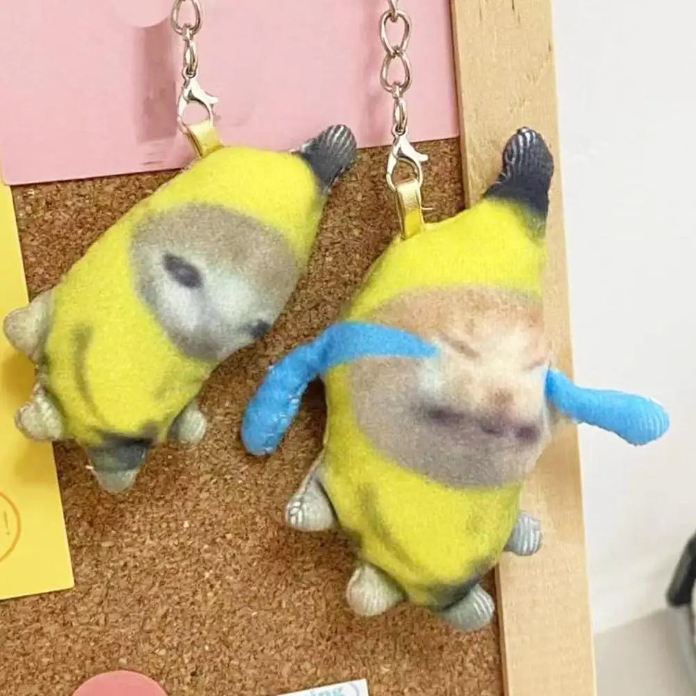 Crying Banana Cat Plush Pendant Key Chain Cute Funny Keychain Car Bag Doll Backpack Pendant Keyring Accessories Gifts 2023 New