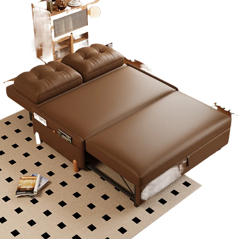 

Leather retractable folding sofa bed bedroom living room dual-purpose small apartment