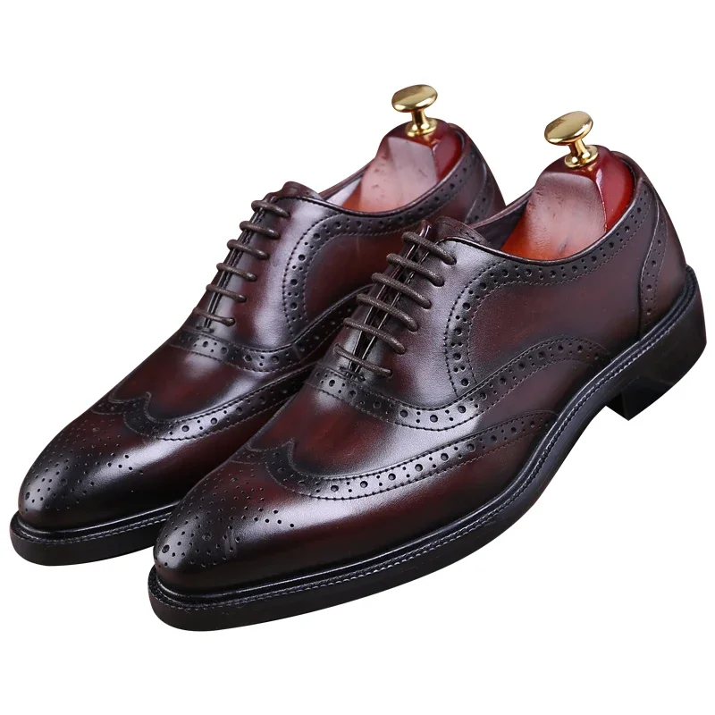 Fashion Brown tan/ black Goodyear Welt shoes oxfords mens business shoes genuine leather dress shoes mens wedding shoes