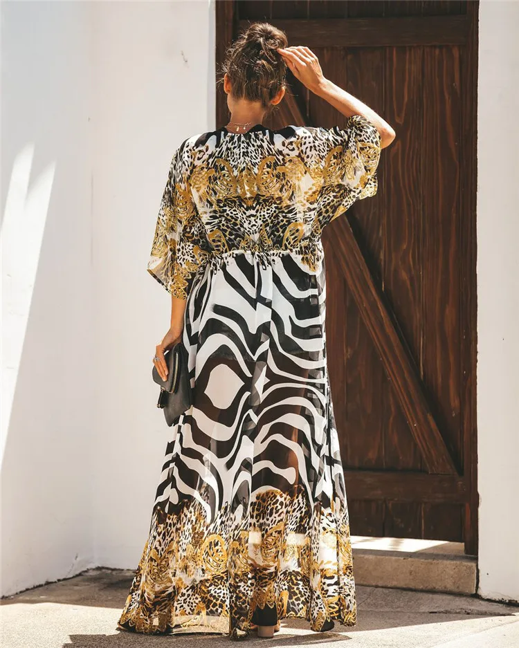 Damskie stroje kąpielowe Kimono Cover Up Otwarty przód Luźny kardigan Maxi Leopard Strój kąpielowy Kostiumy kąpielowe