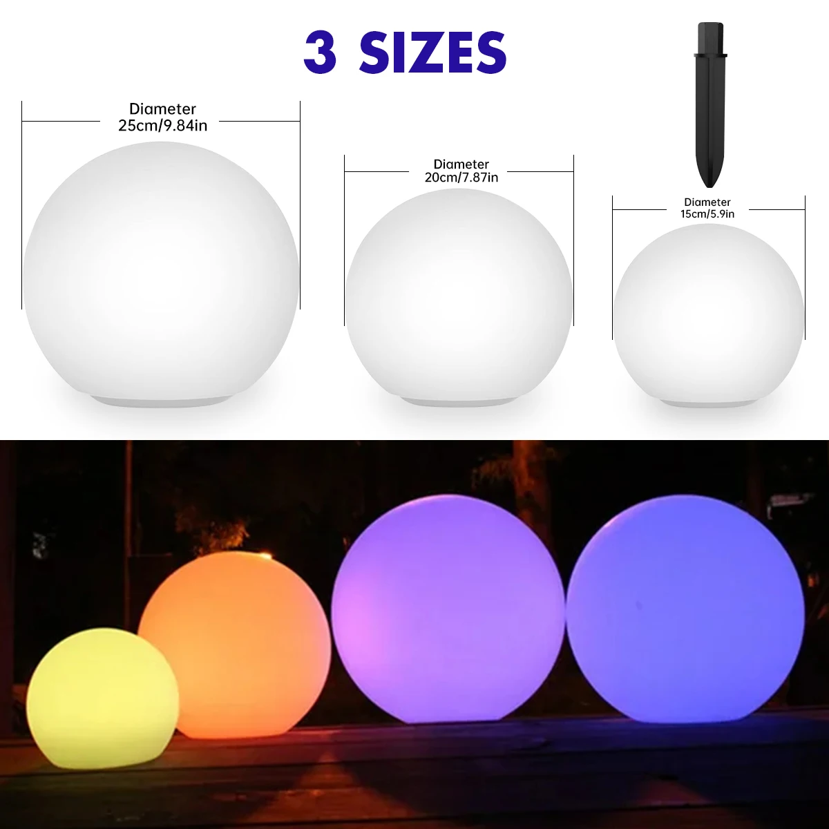 Solar Rechargeable LED Ball Light Color Changing Solar Globe Lamp IP67 Waterproof Outdoor Garden Light for Bar Yard Patio Path