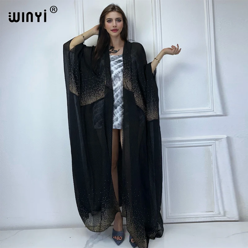 WINYI summer outfit kimono africa Hot stamping cardigan beach cover up dress cardigans beach wear women 2024 abaya dubai luxury