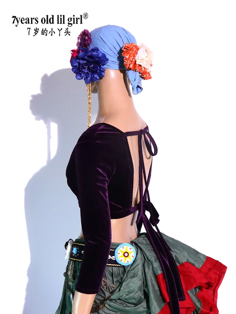 

ATS Tribal Belly Dance Training Бархатный топ со средними рукавами и v-образным вырезом FA37