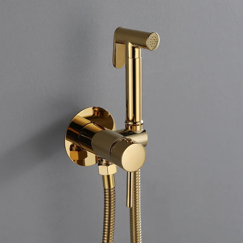 Imagem -02 - Banheiro Escondido Quente e Fria Bidé Spray Conjunto de Ouro Rosa Cromo Preto Fosco Fixado na Parede Handheld Bidé Pulverizador Torneira do Banheiro