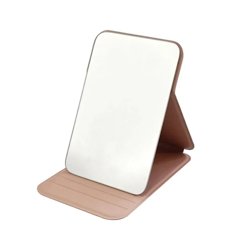 Woman MINI Folding Makeup Mirror High-quality Portable Pocket Makeup Mirror Single-side Creative Women Solid Color Handle Desk image 2