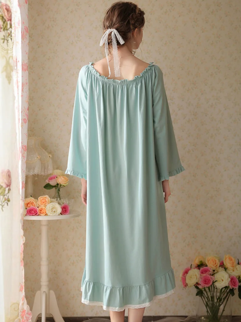 French Victorian Nightdress Spring Autumn Cotton Pajamas Nightgown Women Long Sleeves Loose Ruffles Princess Vintage Sleepwear