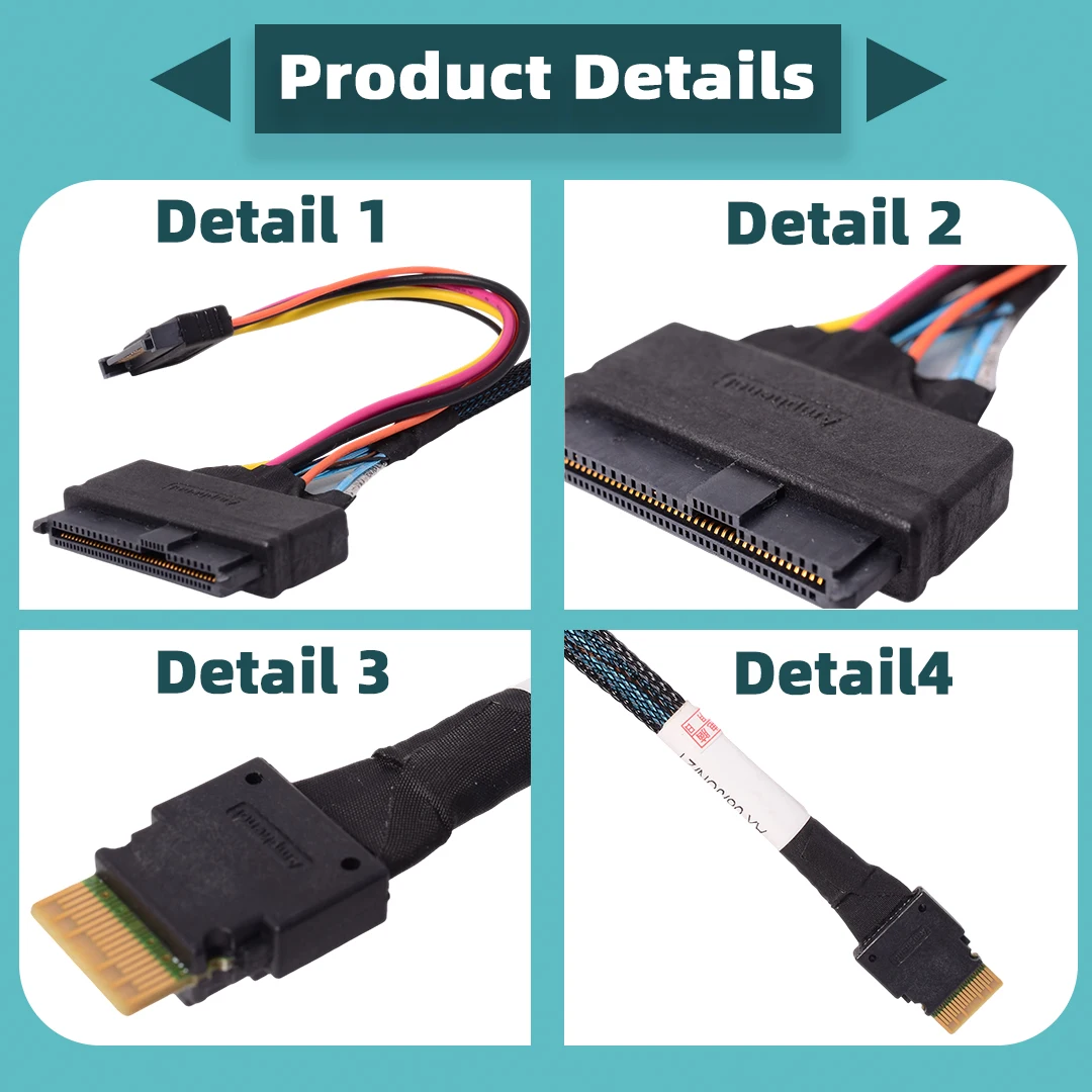 Slimline Kit SFF 8654 To 8639 Solid State NVMe Hard Drive SSD for Intel U2 AMPHENOL SLIMSAS to U.2 SFF-8654 4i SFF-8639