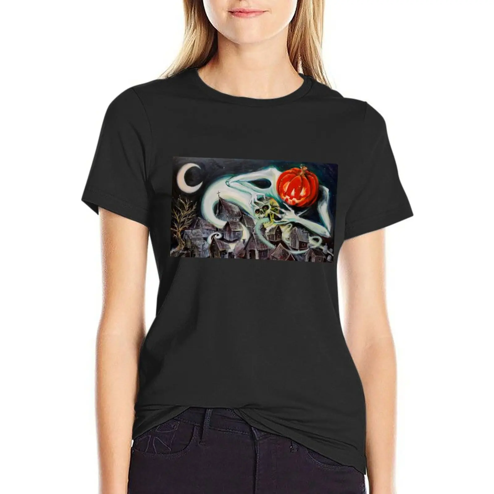 

Spreading the Spirit of Hallowe'en T-Shirt anime clothes tops vintage clothes graphics western t shirts for Women