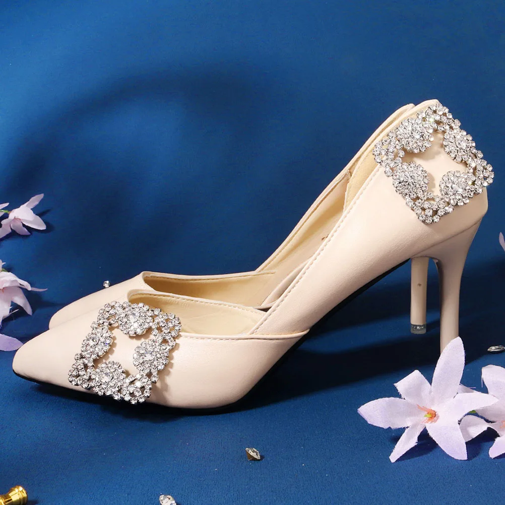 

Bridal Shoe Clips Square Buckle Rhinestone Nail Buckles Fancy for Shoes Silver Bride