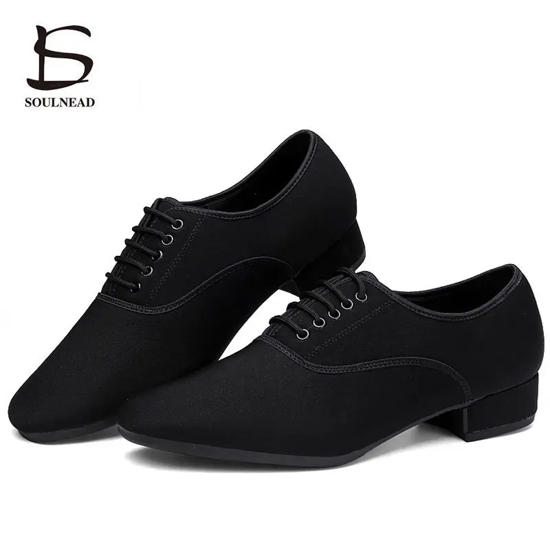 Men\'s Latin Salsa Dance Shoes Black Cloth Ballroom Shoes Plus Size 38-46 Practice Competition Dancing Shoes Man Dance Sneakers