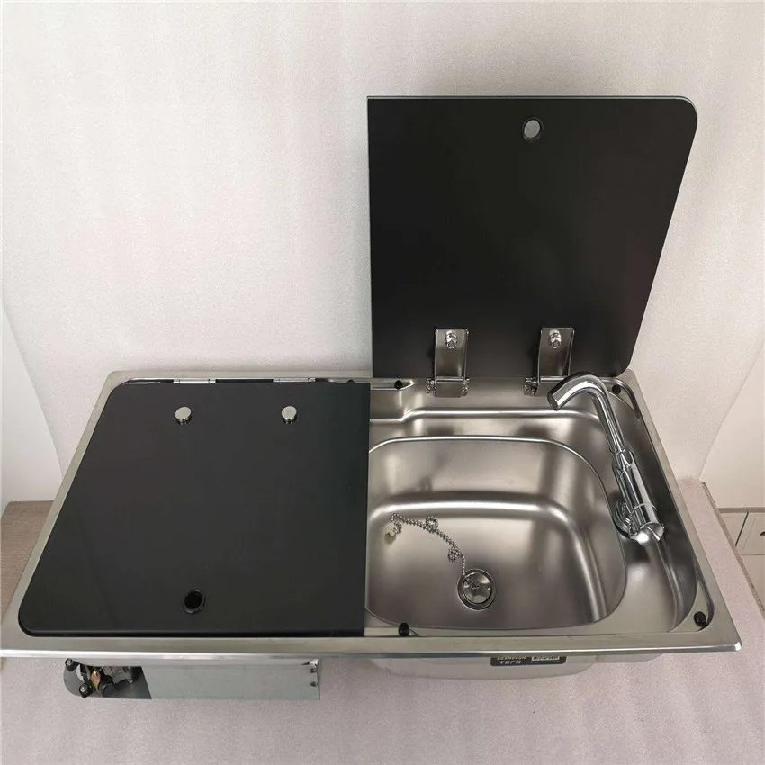 2 Burner Gas Stove Sink Combo with 2 Glass Lid 2*1.8KW 775*365*150/120mm GR-904RD Boat RV