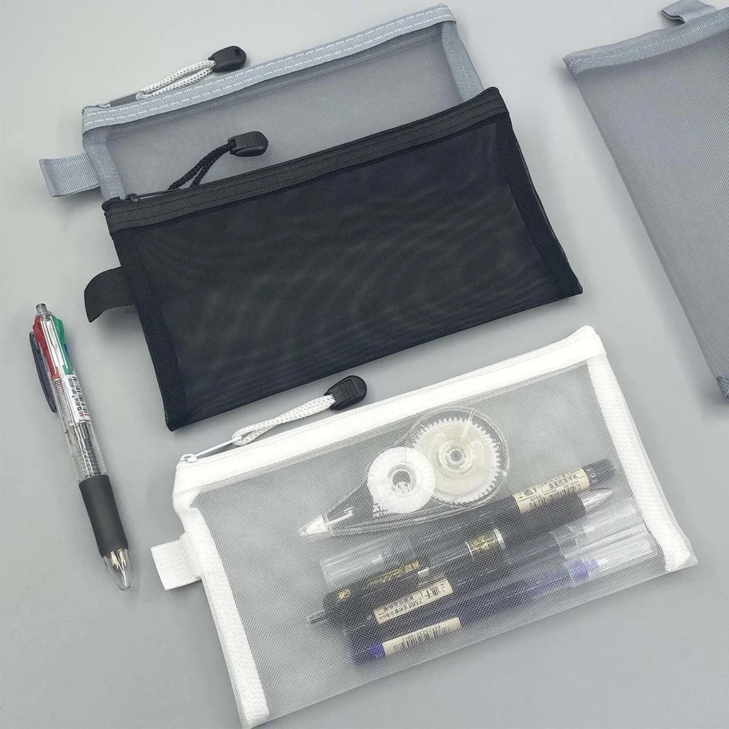 NOVO Estojo de Lápis Transparente de Malha 2026, Bolsa de Armazenamento de Grande Capacidade, Estojo de Lápis de Nylon com Zíper, Material Escolar e de Escritório