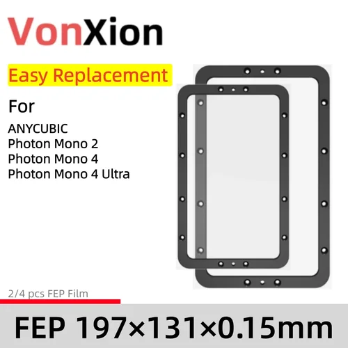 VonXion 2 Piezas FEP Reemplazo Fácil con Marco Integrado para ANYCUBIC Photon Mono 2 Mono 4 Ultra Accesorios Impresora 3D Resina