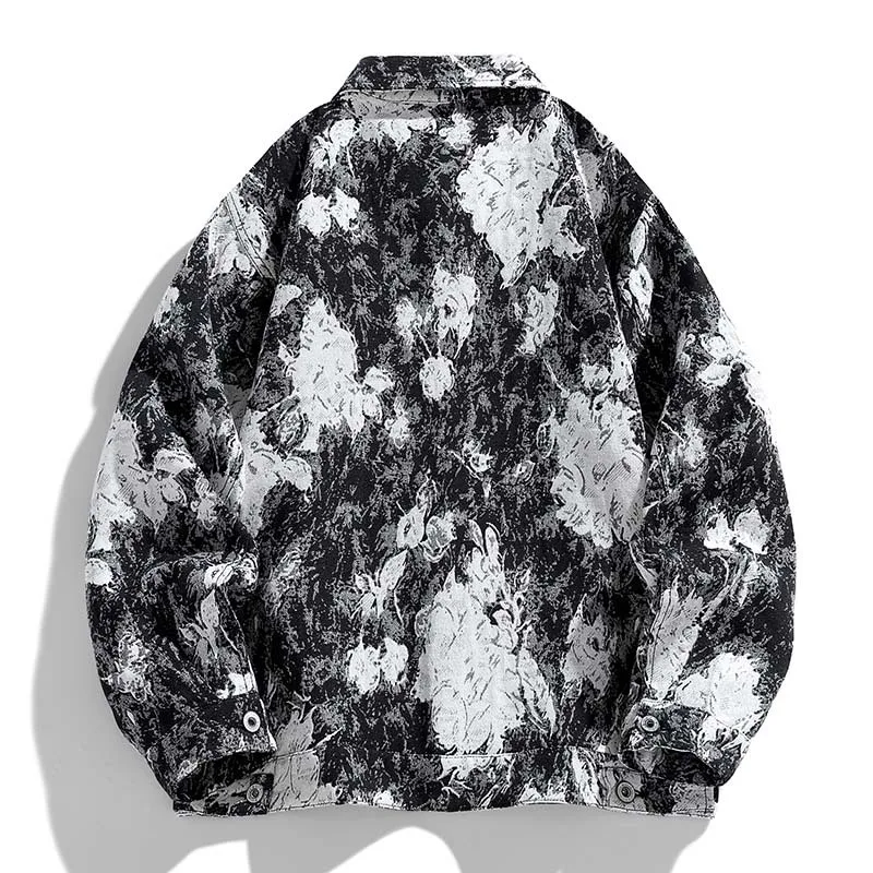 Streetwear camisa casual masculina jaqueta na moda luxo jacquard casaco pintura a óleo efeito hong kong estilo retro workwear outerwear