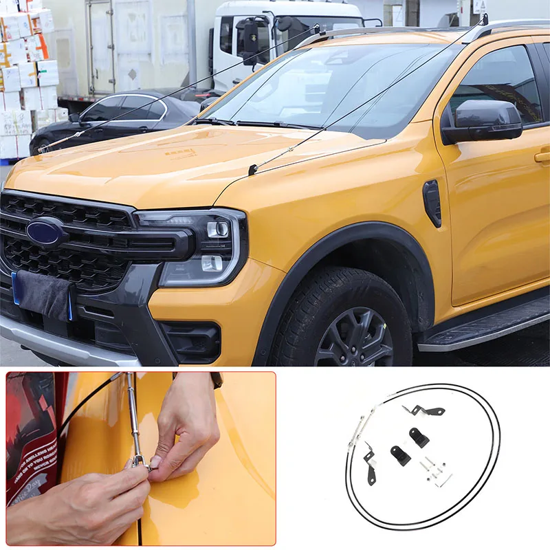 For Ford Ranger T9 23-25 Car Carbon Steel Black Through Jungle Protect Hood Latch Catch Lock Obstacle Eliminate Rope Accessories
