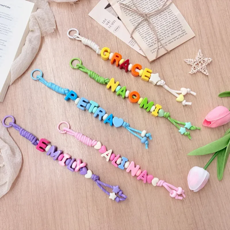 Personalized custom name bead keychain, hand-wovenropeletter keyring,Pleasespecify the color and letter when placing the order.