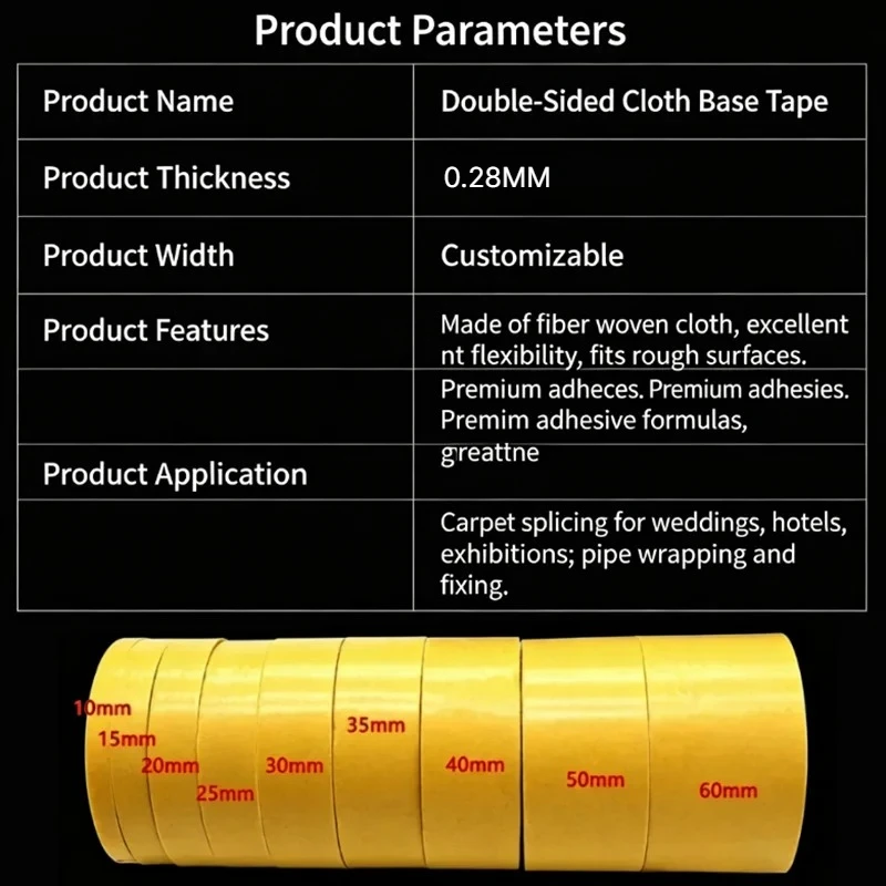 1~8 Rolls Double Sided Cloth Tape Strong Adhesive Waterproof Mounting Tape Heavy Duty Retail for Industrial Home Fixing 10~60mm
