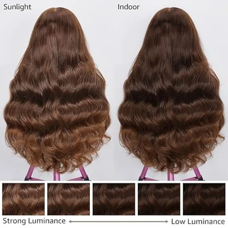 Wewave Chocolate Brown 13x6 Human Hair Wigs HD Lace Body Wave Wig 200% Density Re Plucked Bleached Knoted Brazilian Hair Wigs image 4