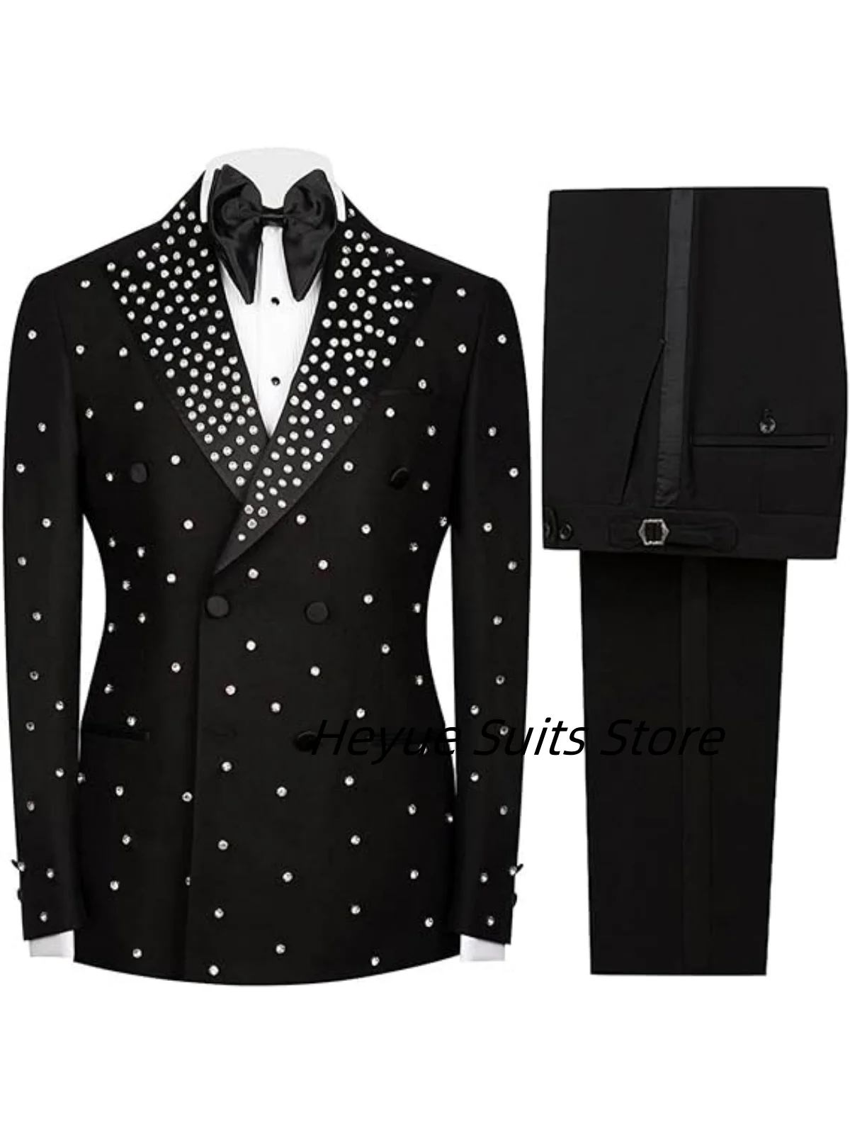Luxury Shiny Diamond Double Breasted Men Suits Groom Wedding Party Tuxedos Custom Made Fashion Male Blazers Costumes Homme