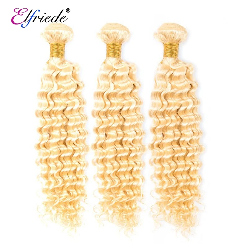 Elfriede-Mèches Deep Wave Brésiliennes Remy 613 Naturelles, Blond # 100%, Extensions de Cheveux Humains, Trames, Lots de 3/4