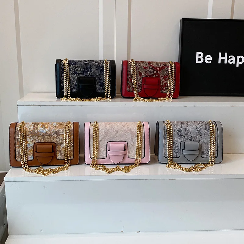 

New! Women's Embroidered Chain Mini Square Bag - Stylish Vintage Elegant Versatile Shoulder/Crossbody Bag