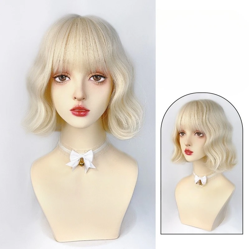 

Wig New Barbie Roll Short Hair Cute White Gold Lolita Wool Roll Sweet Girl Full Head