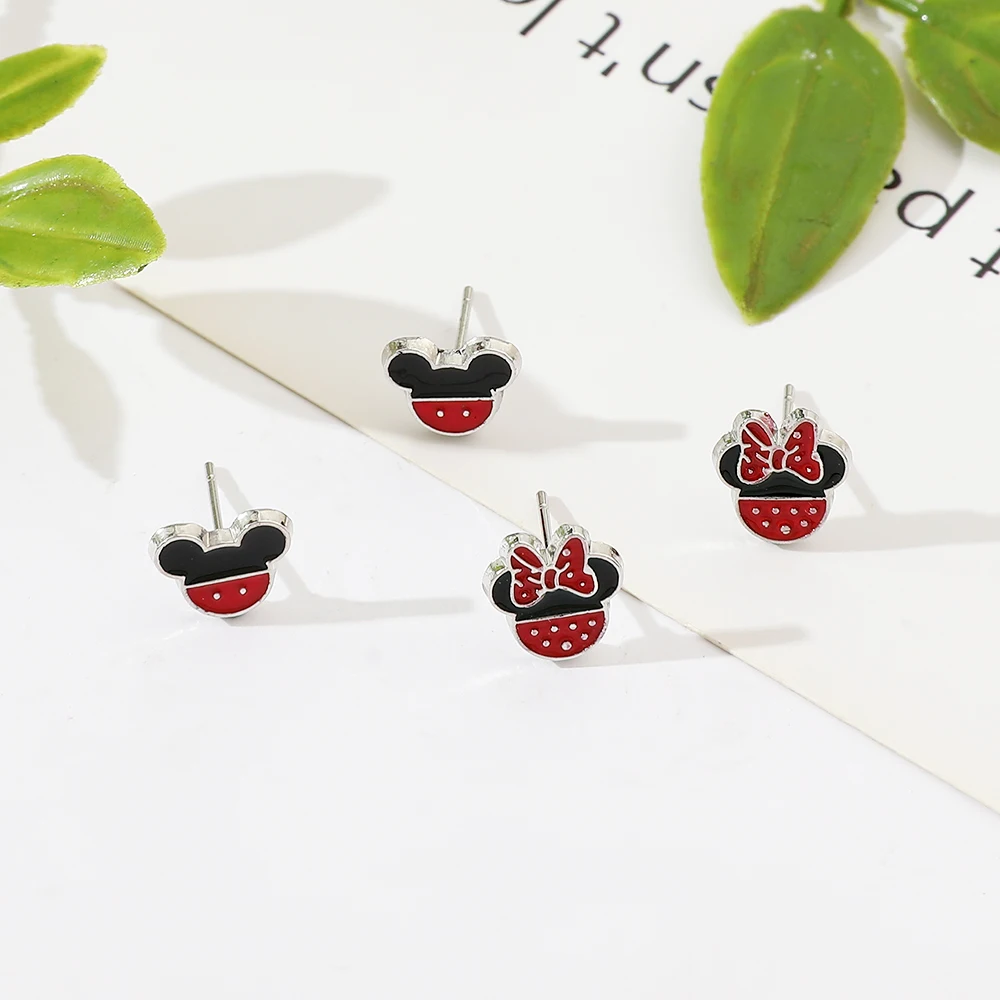 1pair Disney Kawaii Stud Earring Mickey Mouse Minnie Anime Jewelry Accessories Asymmetrical Earring for Women Girls Birthday