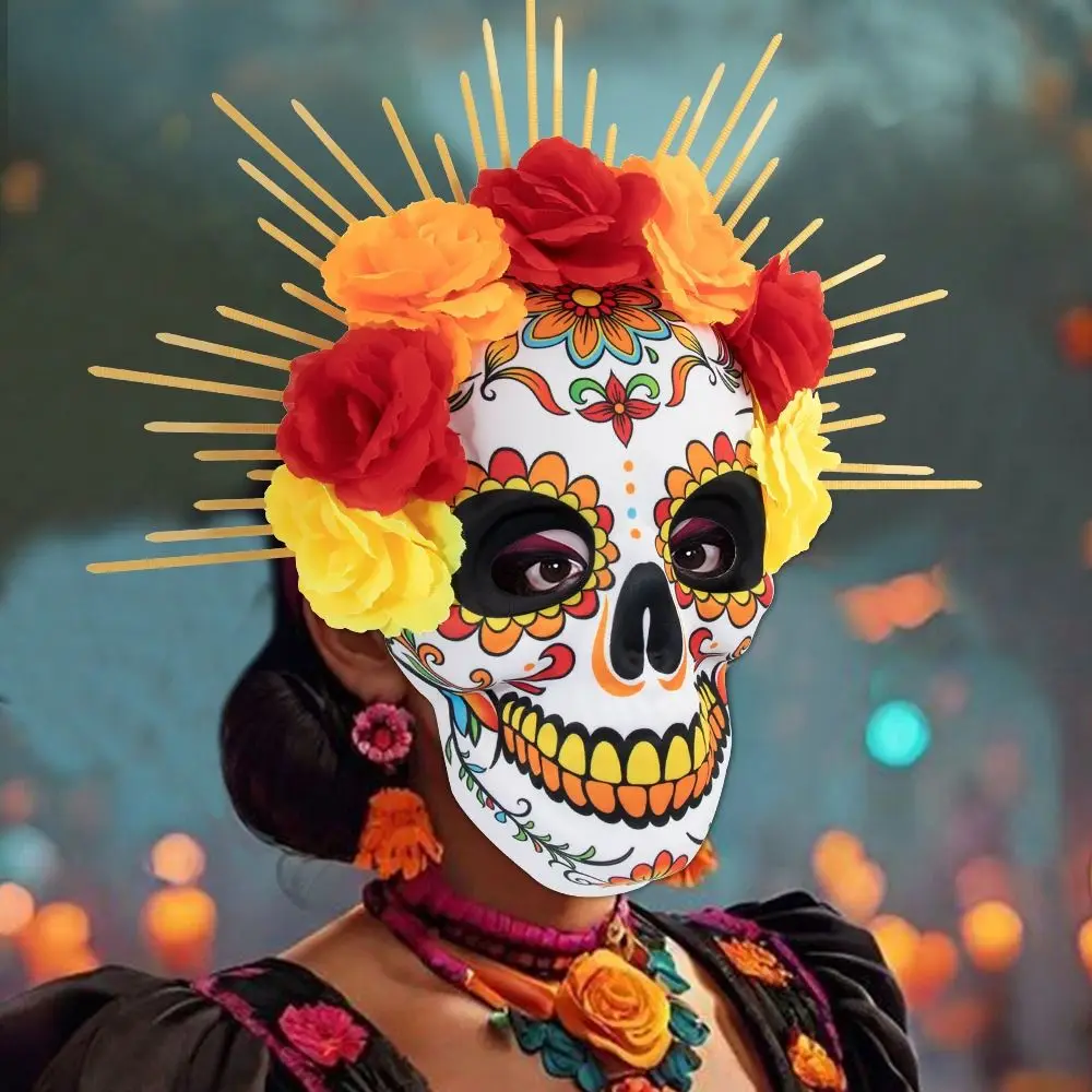 

Halloween Mexican Day of The Dead Mask Full Mask Eye Mask Halloween Party Mask Three-dimensional Headwear Skull Mask Cosplay