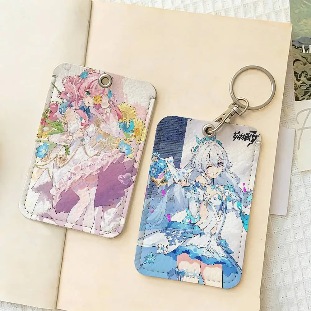 Honkai Impact game 1Pc Access Card Case Leather Card Holder Keychain Key Ring Door Access Tags ID Card Case Keychain