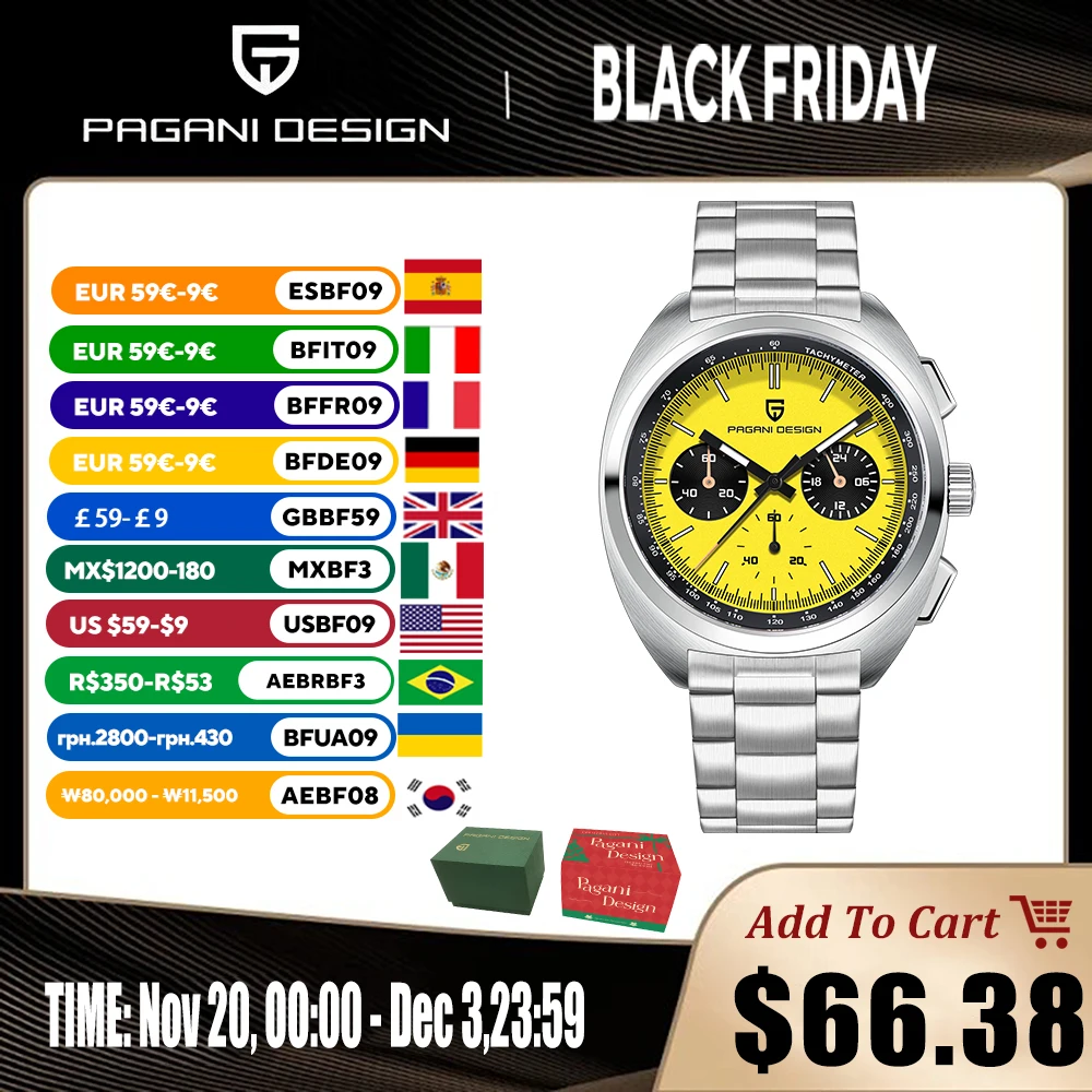 

Men's Watch PAGANI DESIGN 2025 Quartz Chronograph Watches for Men Luxury Sapphire Mirror Stainless Steel Top Clocks Compass Gift