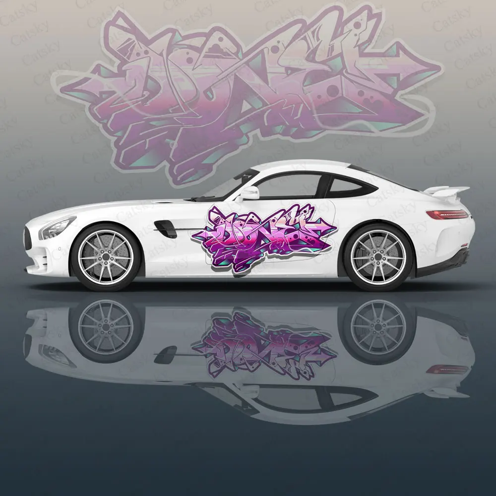 Gradient Graffiti Letters Car Vinyl Wraps Decal Self-adhesive PVC Sticker Suitable for Trucks SUV Decor Auto Accessories Gift