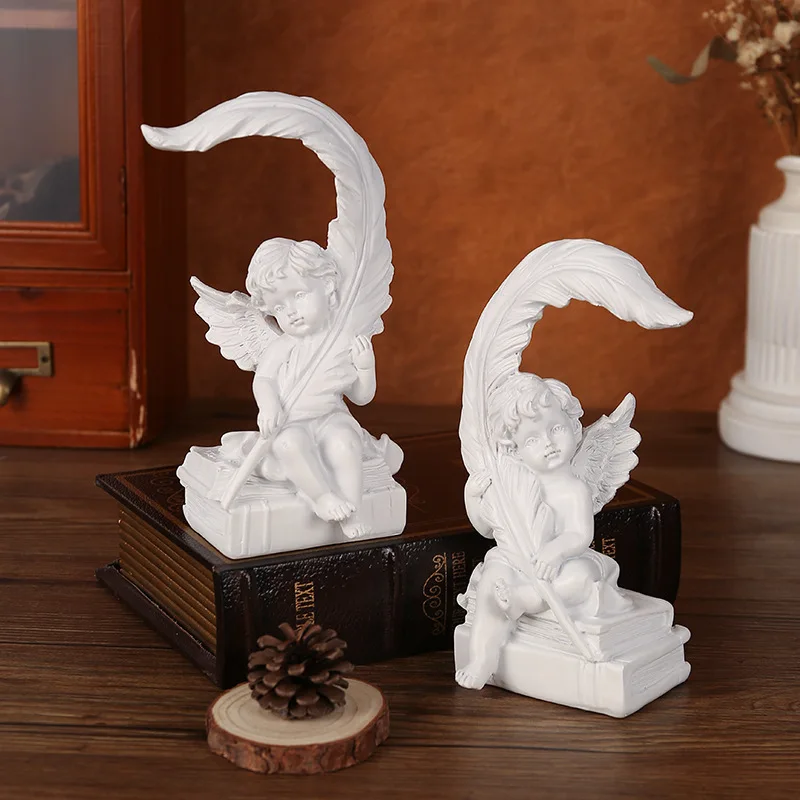 Angel Romantic Feather Decoration, Living Room Desktop Cupid Decoration, Home Decoration, White Prayer Angel Couple Decoration