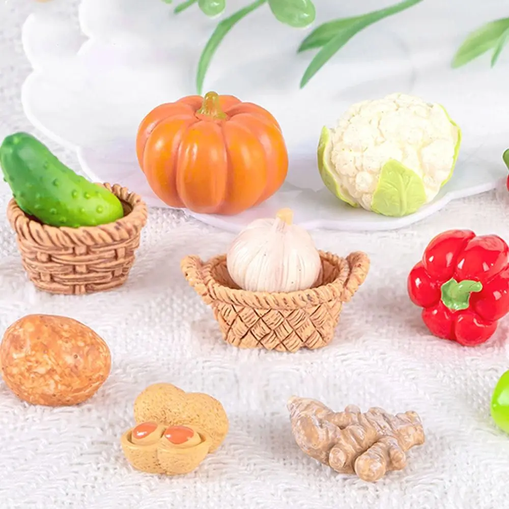 Cute Vegetable Figurines Miniatures Resin Crafts Mini Simulation Vegetable Basket DIY Handicrafts Vegetable Model