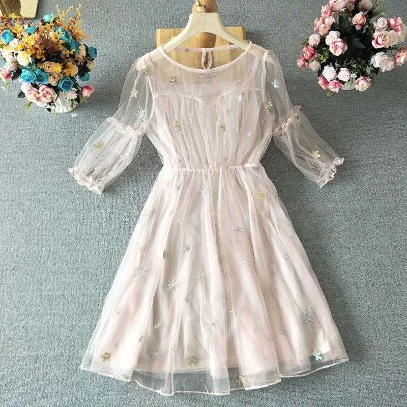 Casual Summer Dresses Women 2024 Elegant Fashion A Line Vestidos Sweet Girls Sexy Korean Style Printed Chiffon Vintage Dress Y2k