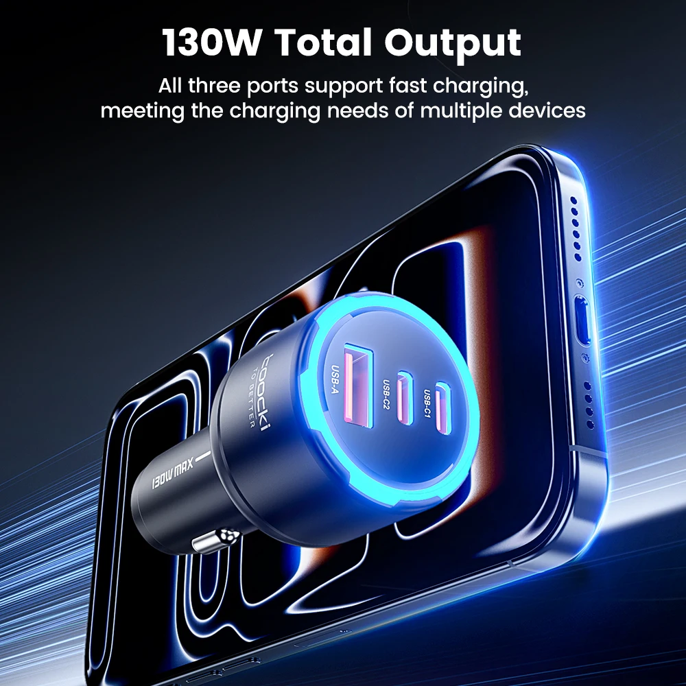 Toocki 130W Car Charger PD 100W PPS SFC2.0 Fast USB Type C Car Phone Charger for iPhone 17 16 15 Samsung S26 S25 Tablet Laptop