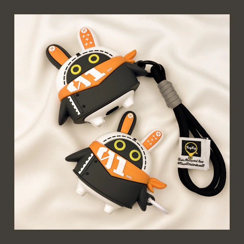 

Juequ Zero Fat Rabbit Cute Mascot Bom AirPods 4 Case Compatible with AirPods 3 Apple Pro Earphone Case with Keychain Attachment