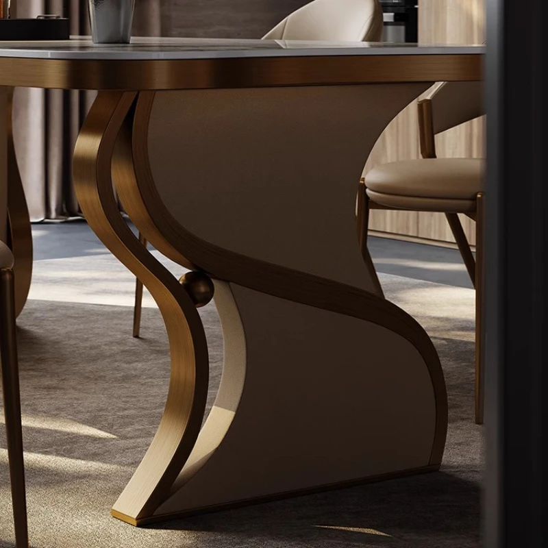 High End Island Dining Table Integrated Retractable Household Large Villa Pull Out Rock Board Rectangle Multifunctional Tables