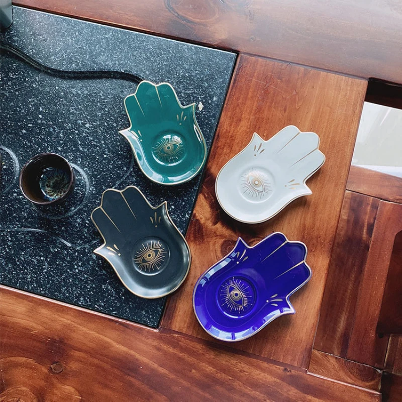 Ceramic Hamsa Hand of Fatima Jewelry Tray Storage Tray Desk Ornament Gothic Home Decor Office Bookcase Decoration